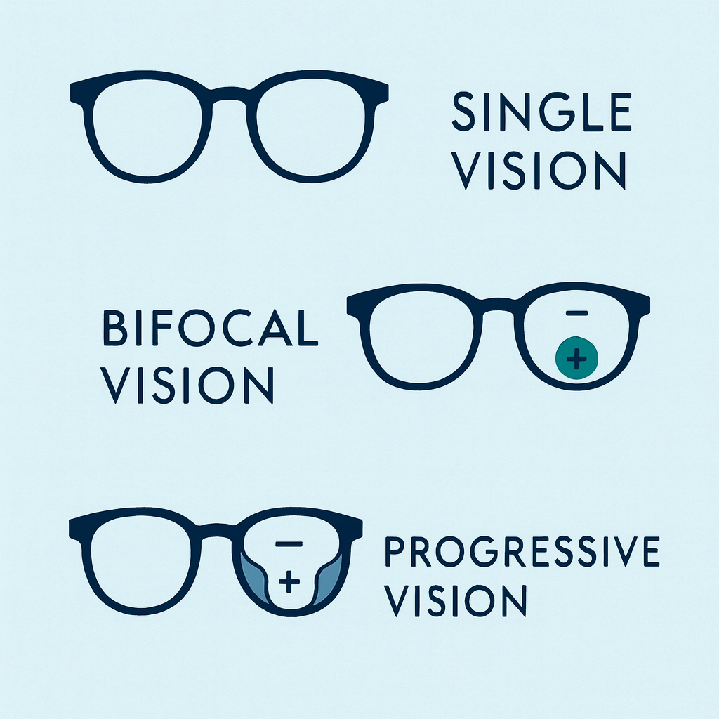 A pair of eyeglasses with new bifocal prescription lenses from Aura